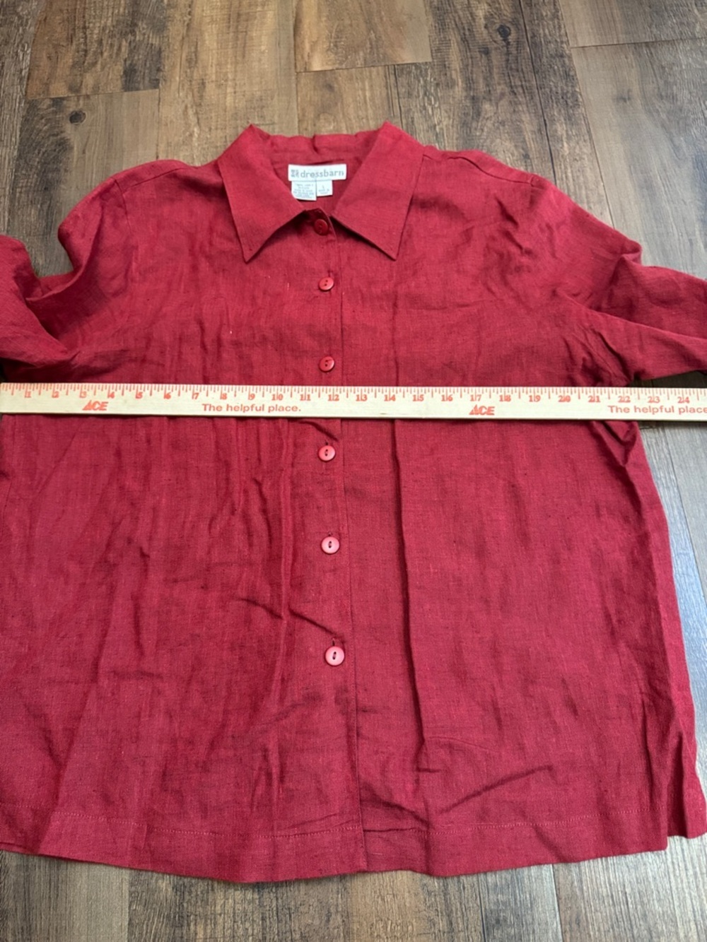 dressbarn burgundy 100% Linen-Blend Button Down Shirt - Picture 6 of 10